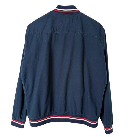 Zara Man Navy Bomber Jacket Red and White Striped Trim 100% Cotton, Size XL - Picture 10 of 11